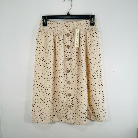 Roolee Dresses & Skirts - NWT Roolee Cream & Brown Mini Polkadot Knee Length Faux Button Skirt Medium